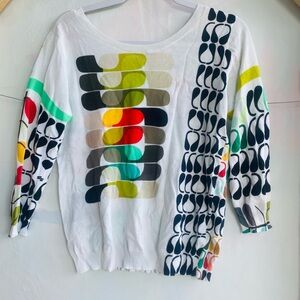 jEI’S Yellow and White Graphic 3/4 Sleeve Blouse SZ S